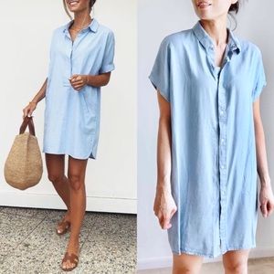 Chambray Collar Button Shirt Dress